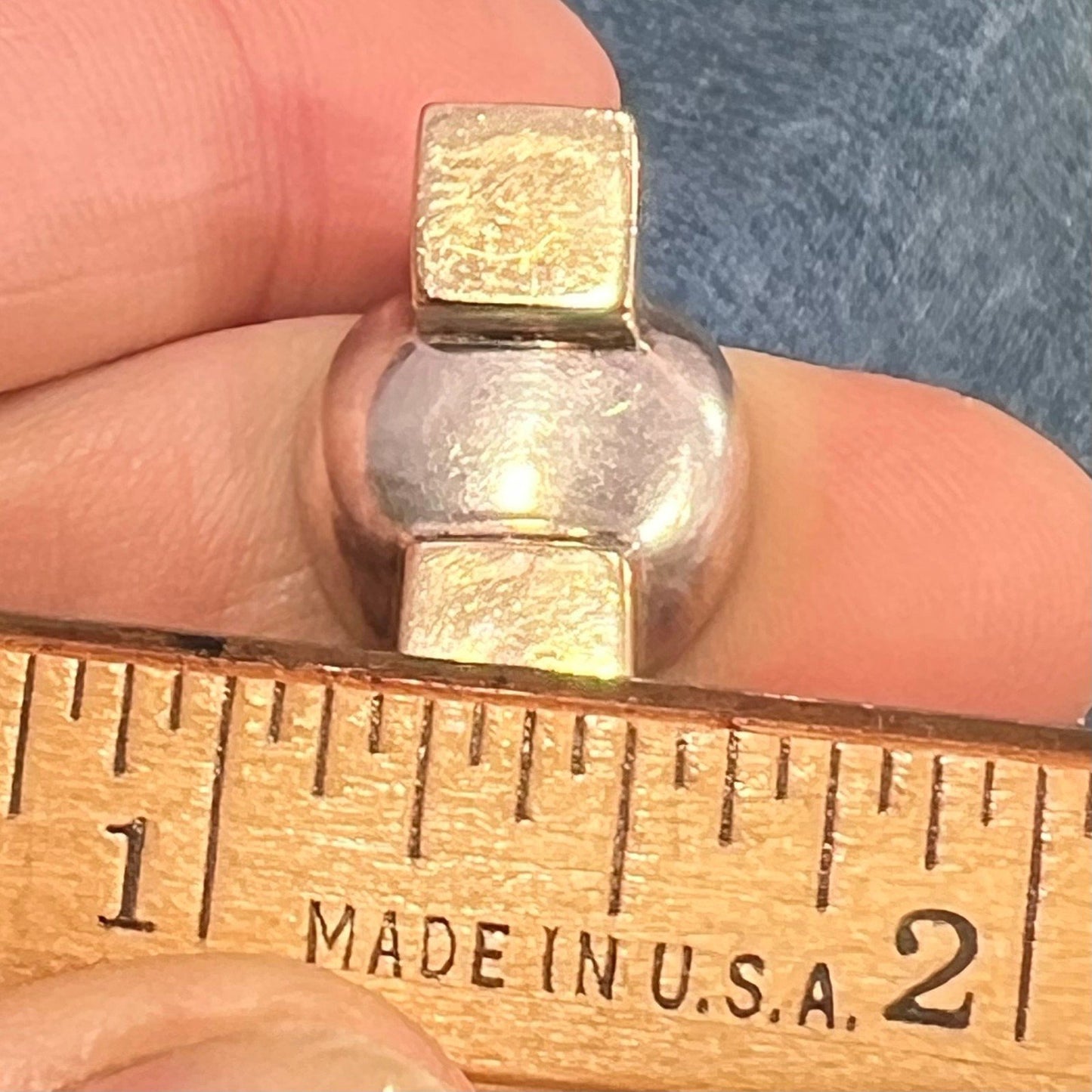 14k Gold + 925 Ball + Block Ring. Wide MCM Modernist Design