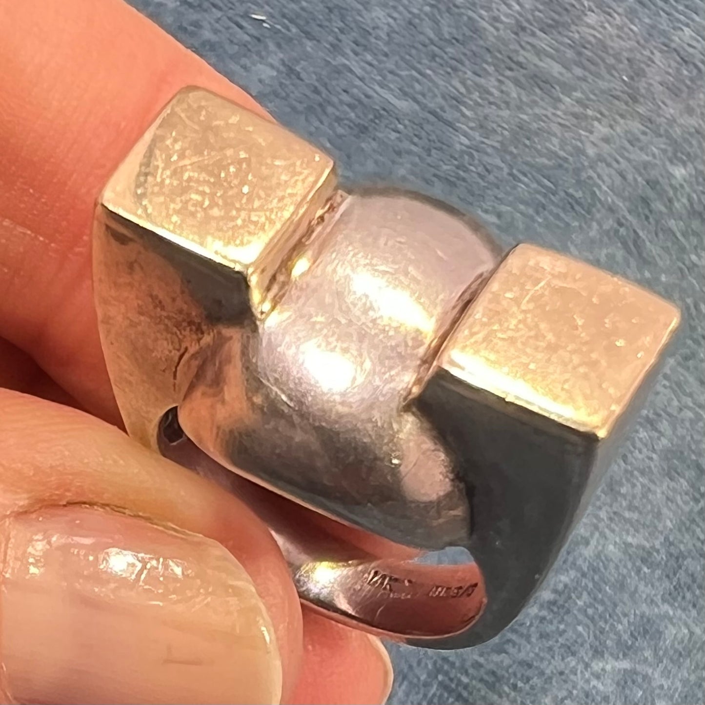 14k Gold + 925 Ball + Block Ring. Wide MCM Modernist Design