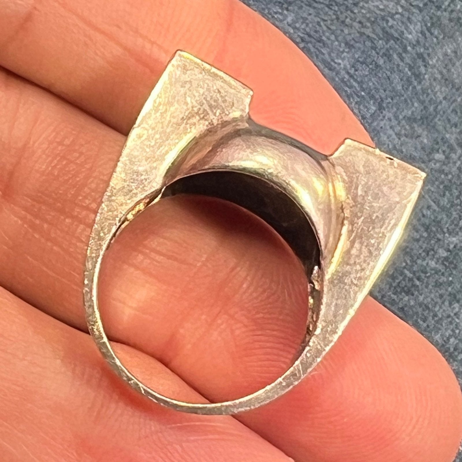 14k Gold + 925 Ball + Block Ring. Wide MCM Modernist Design