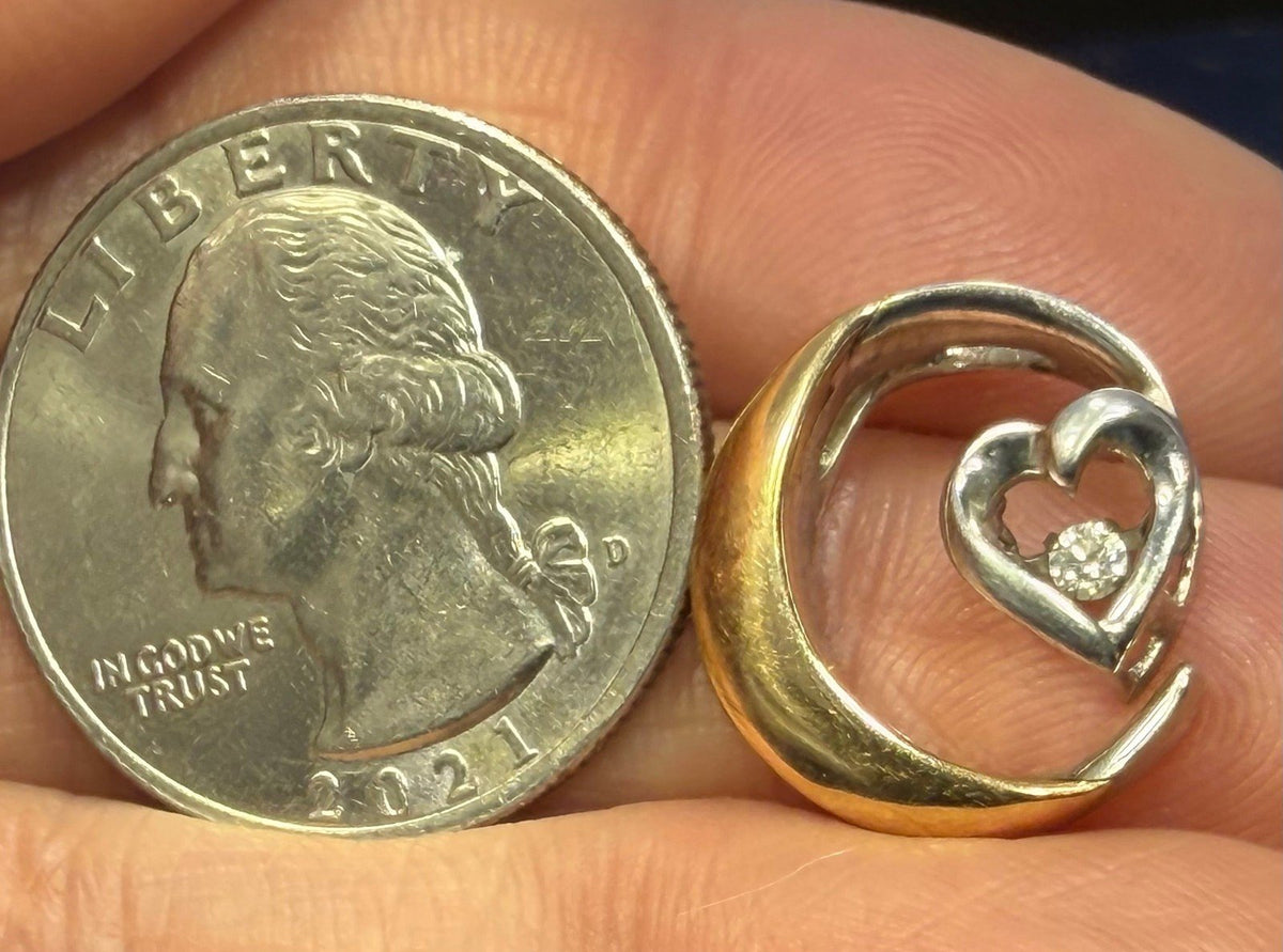 14k Gold + 925 Crescent Moon 1/4 Ct. Diamond Heart Pendant. Love You to the Moon *Video*