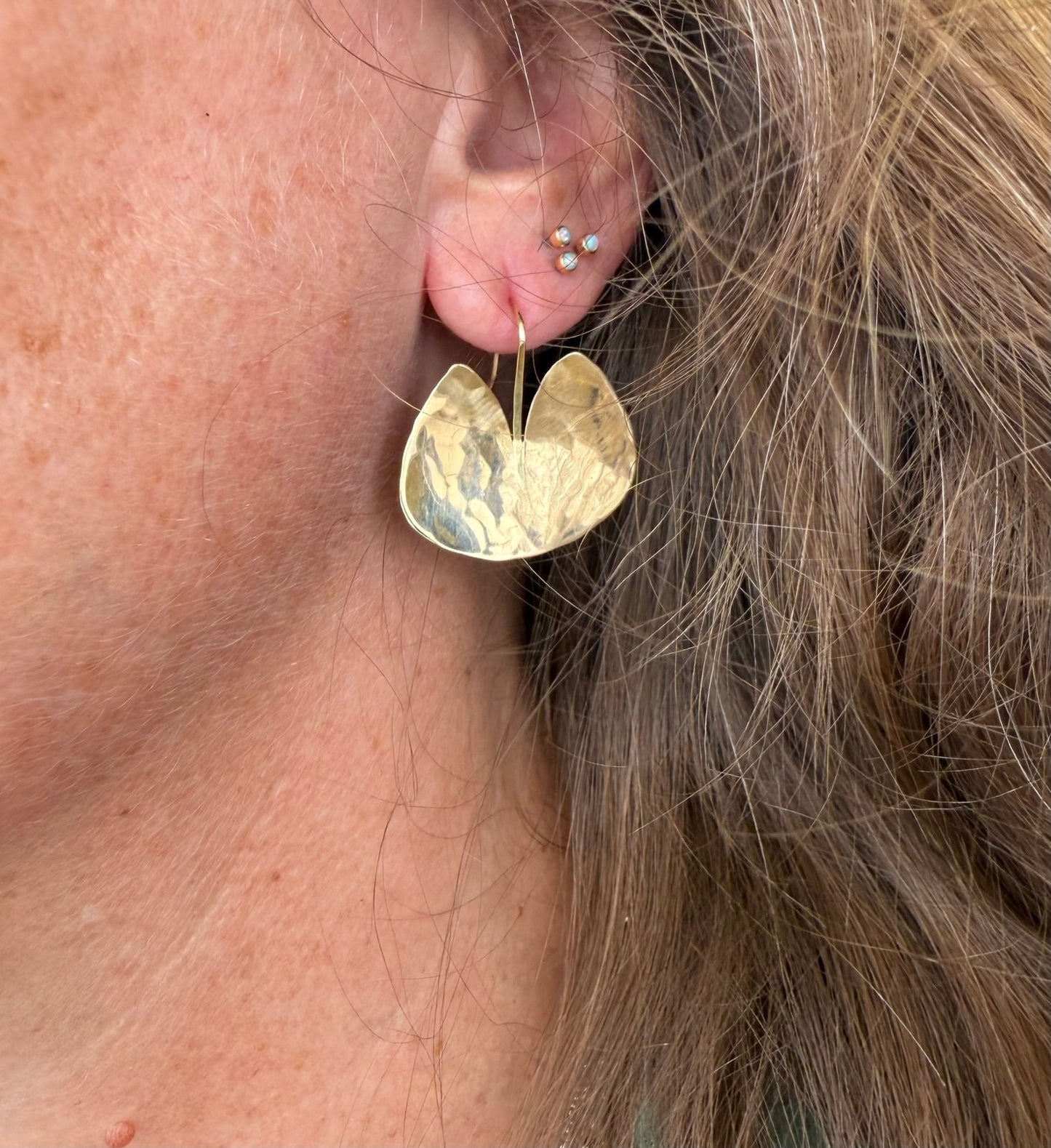 14k Gold + 925 Ed LEVIN Lily Pad Earrings. Hammered 1" 6g *Video*