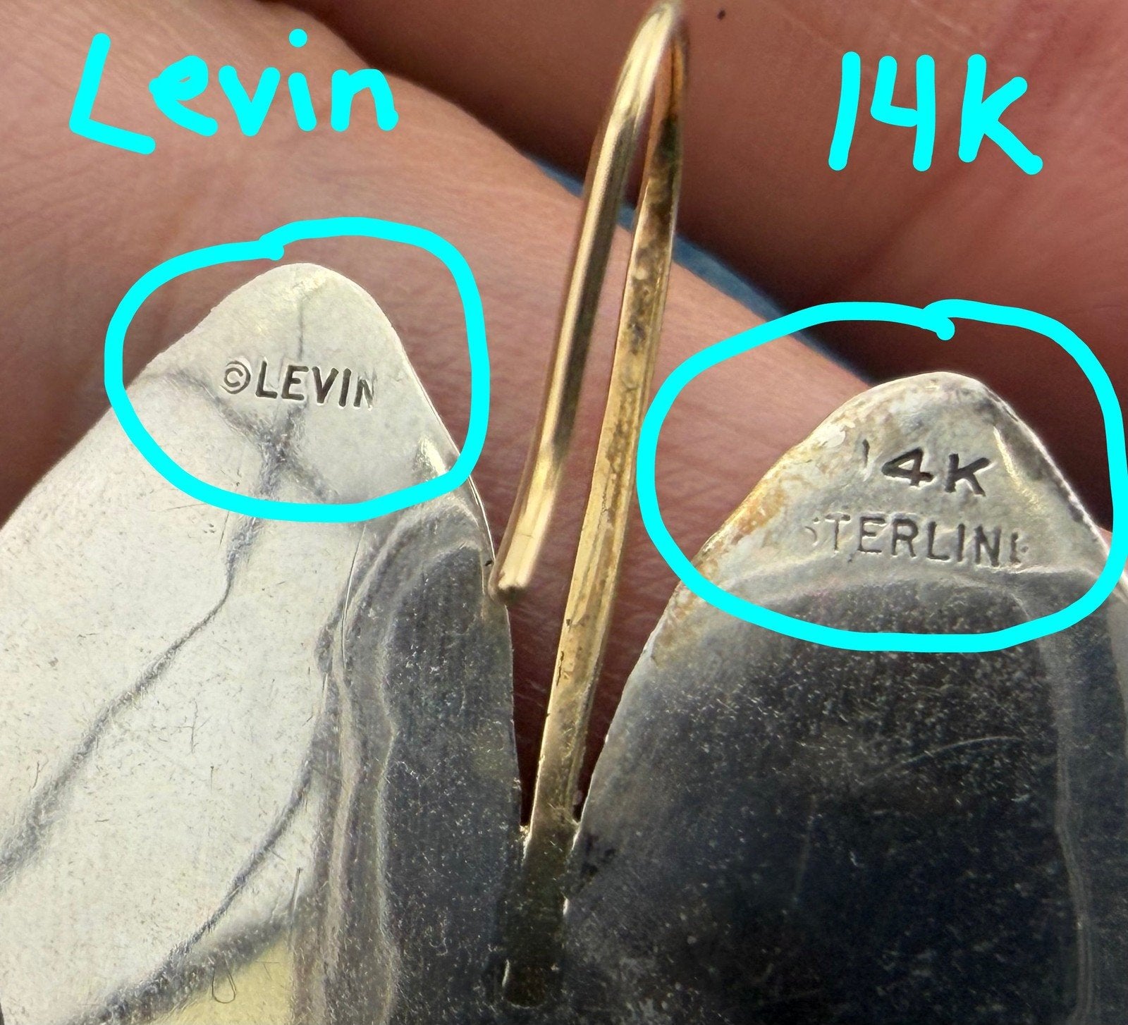 14k Gold + 925 Ed LEVIN Lily Pad Earrings. Hammered 1" 6g *Video*