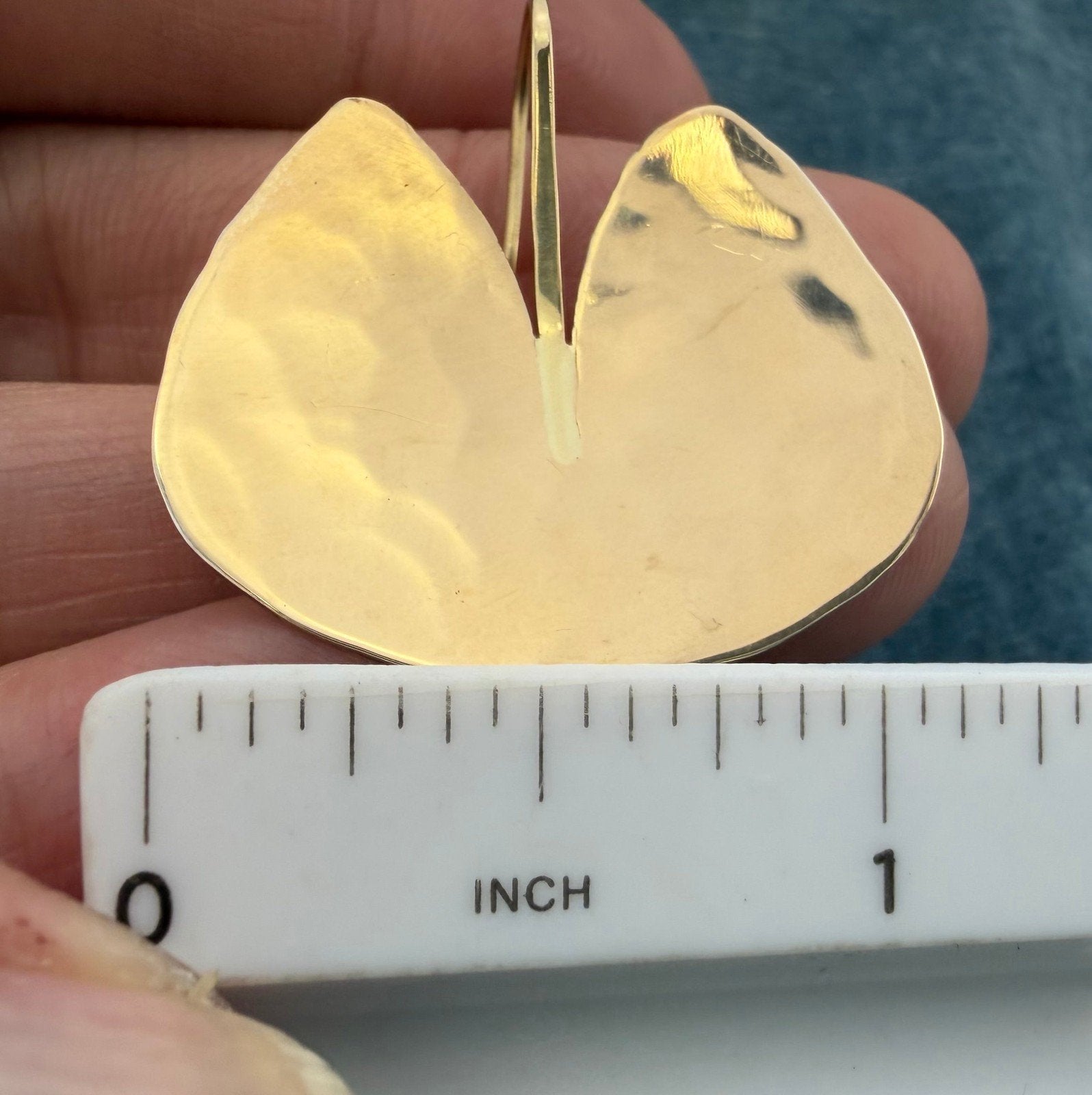14k Gold + 925 Ed LEVIN Lily Pad Earrings. Hammered 1" 6g *Video*