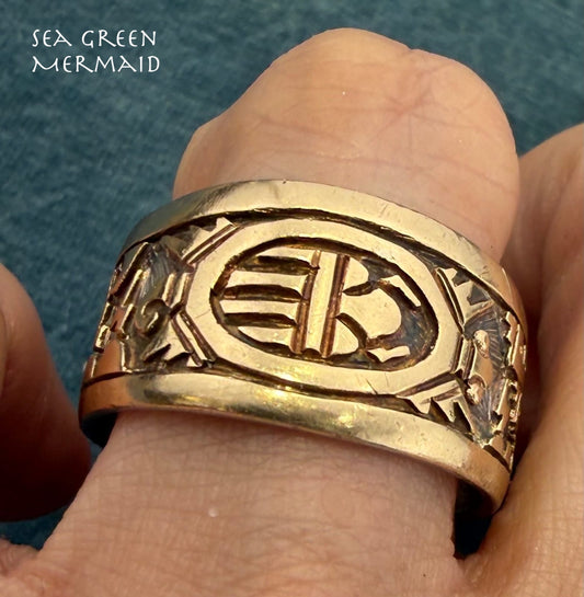 14k Gold & 925 Scarab Lightning Ocean Waves Ring. Wide Band *Video*