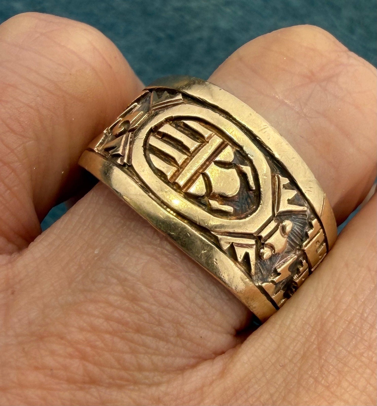 14k Gold & 925 Scarab Lightning Ocean Waves Ring. Wide Band *Video*