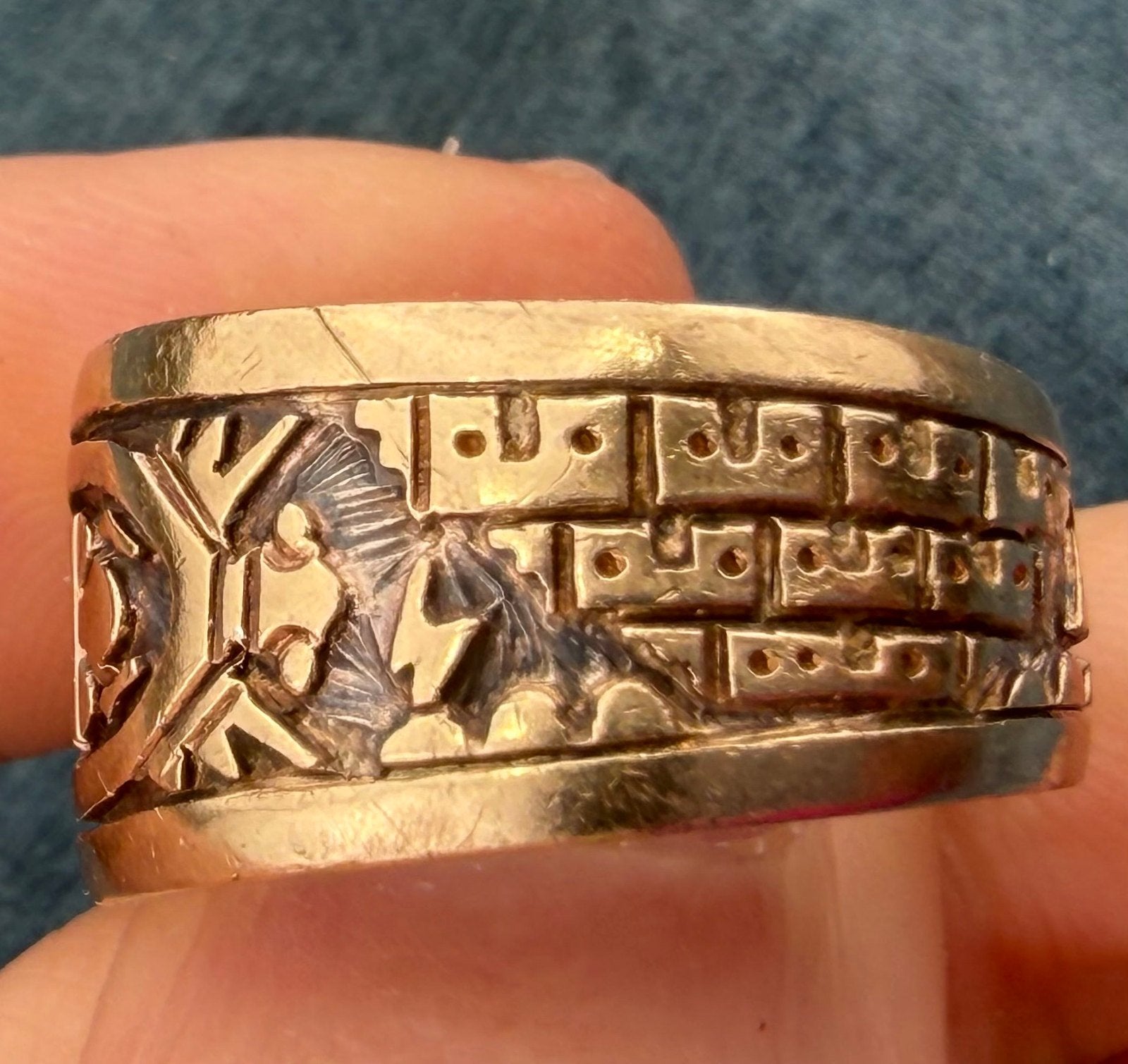 14k Gold & 925 Scarab Lightning Ocean Waves Ring. Wide Band *Video*