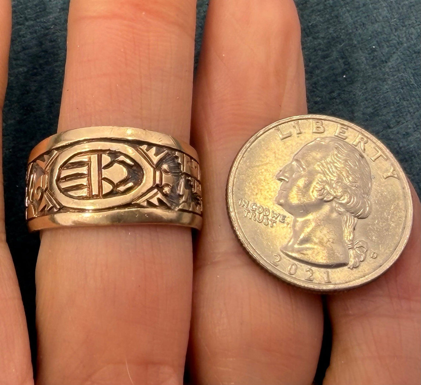 14k Gold & 925 Scarab Lightning Ocean Waves Ring. Wide Band *Video*