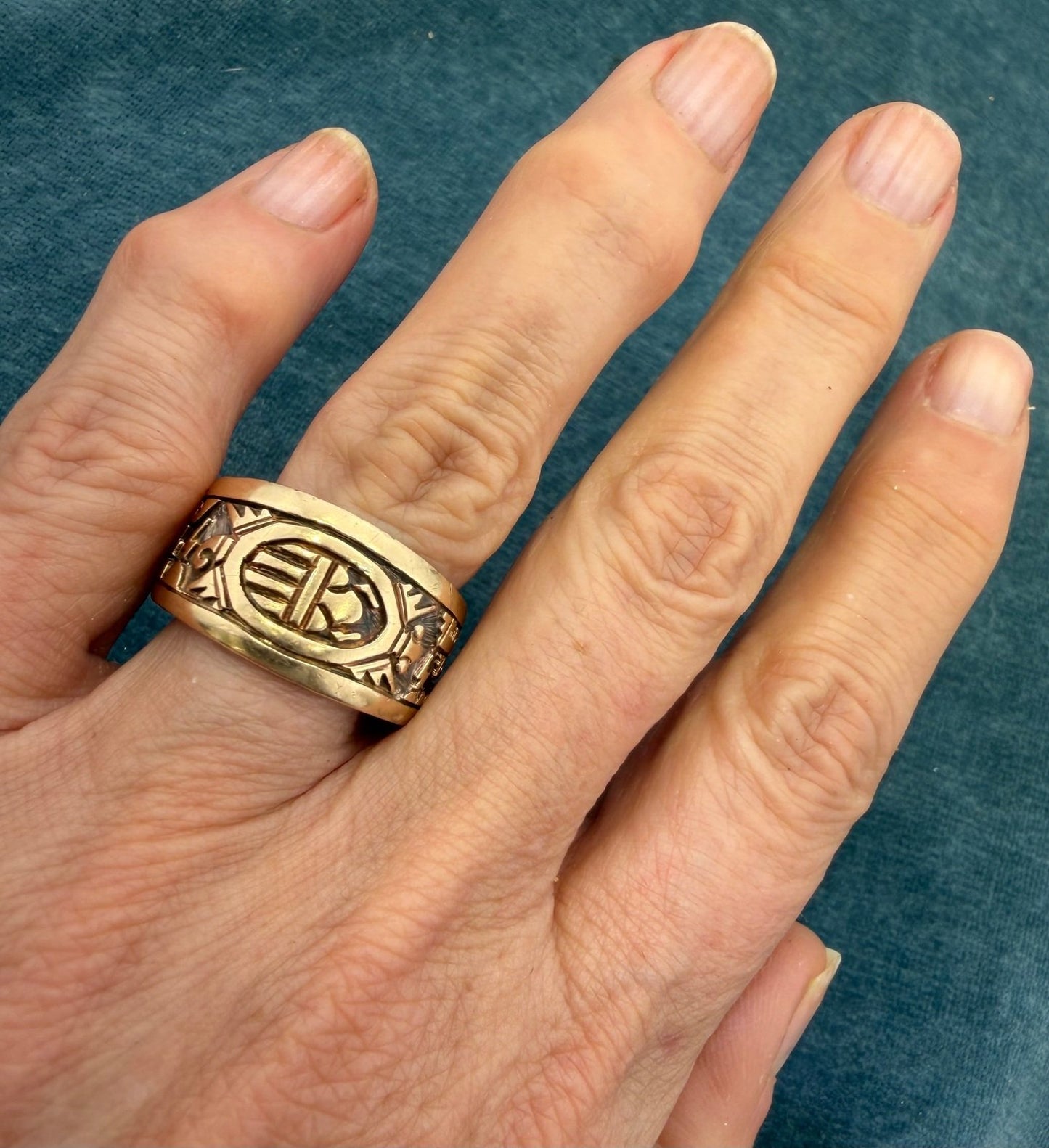 14k Gold & 925 Scarab Lightning Ocean Waves Ring. Wide Band *Video*