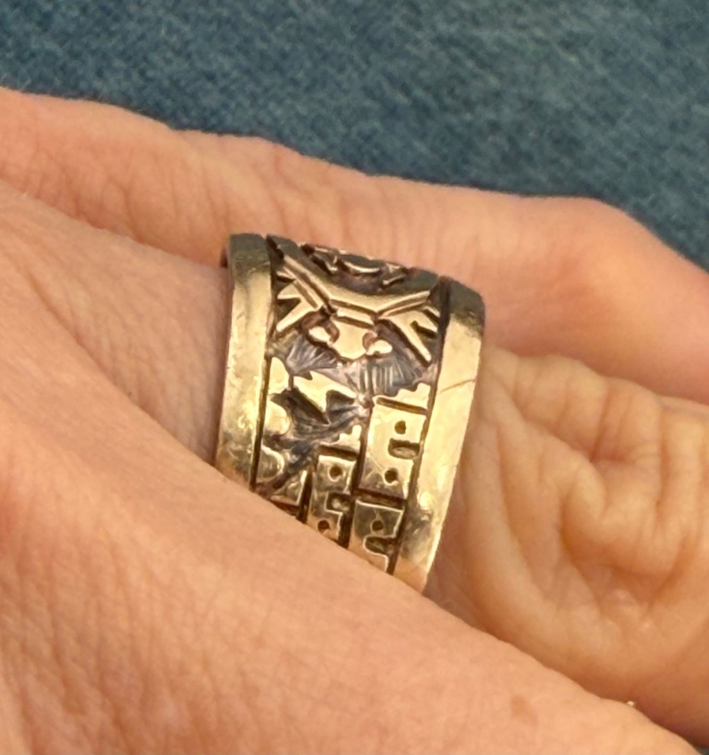 14k Gold & 925 Scarab Lightning Ocean Waves Ring. Wide Band *Video*