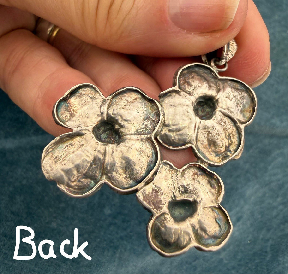 14k Gold + 925 Silver Cherry Blossoms Pendant. 1.6" + 5g