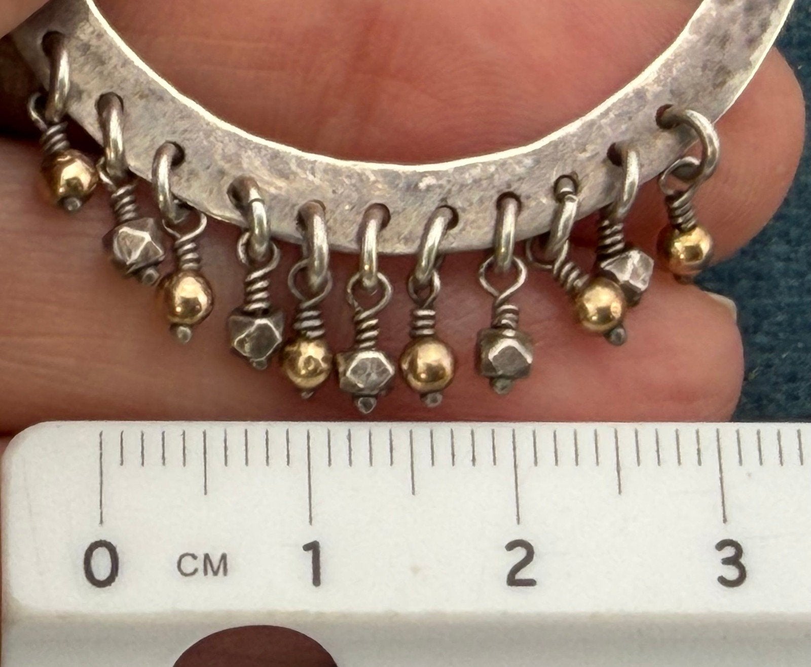 14k Gold + 925 Silver Hoop Earrings w Dangling Fringe. 1.75" *Video*