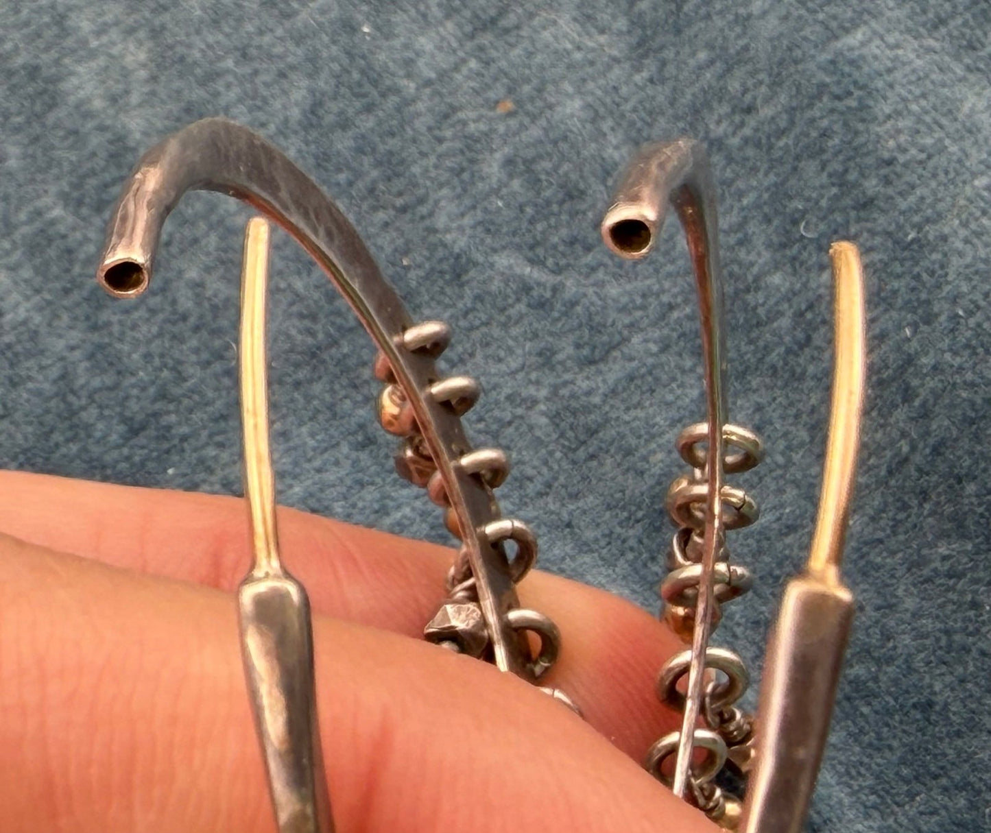 14k Gold + 925 Silver Hoop Earrings w Dangling Fringe. 1.75" *Video*