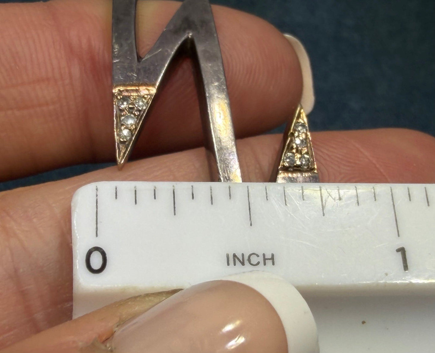 14k Gold + 925 Silver Lightning Bolts Cuff Bracelet w Diamonds