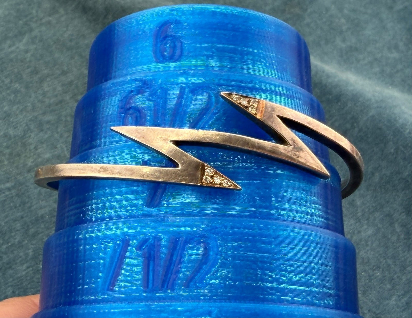 14k Gold + 925 Silver Lightning Bolts Cuff Bracelet w Diamonds