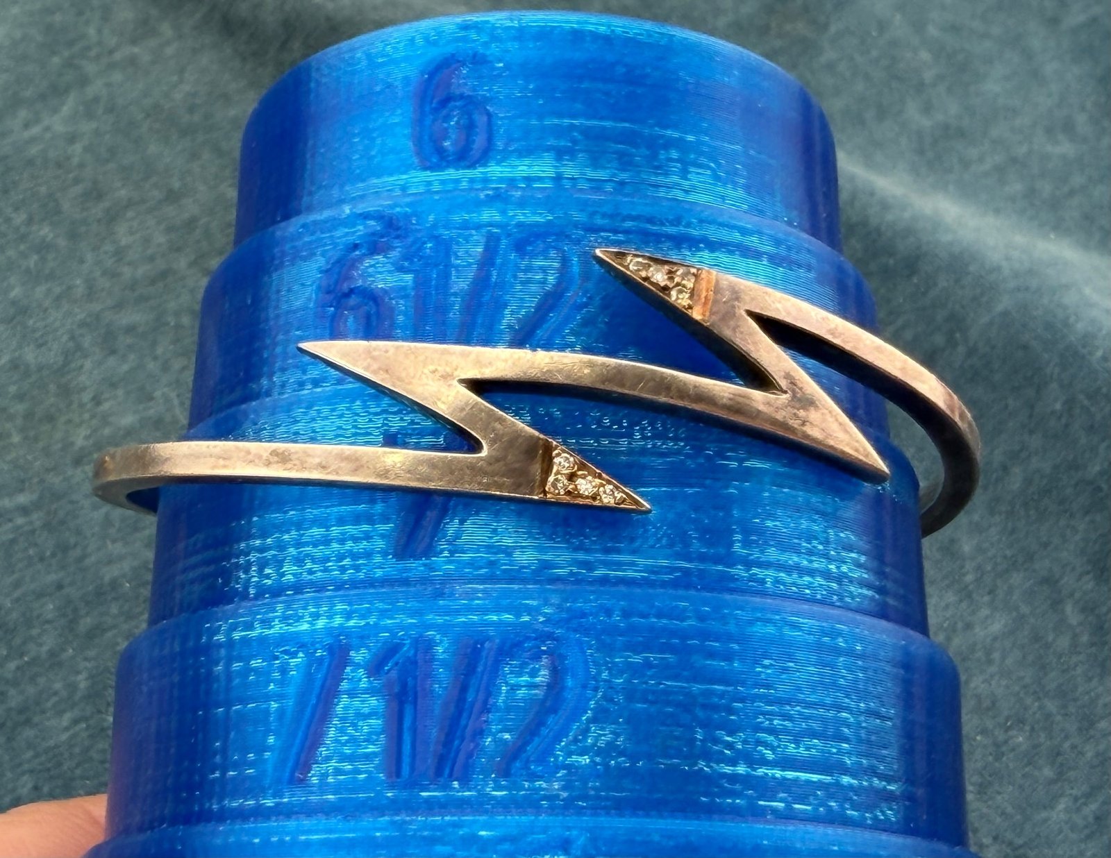 14k Gold + 925 Silver Lightning Bolts Cuff Bracelet w Diamonds