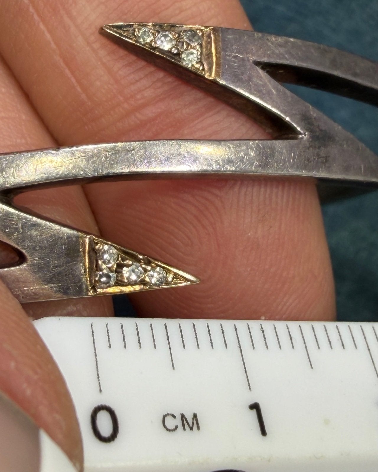 14k Gold + 925 Silver Lightning Bolts Cuff Bracelet w Diamonds