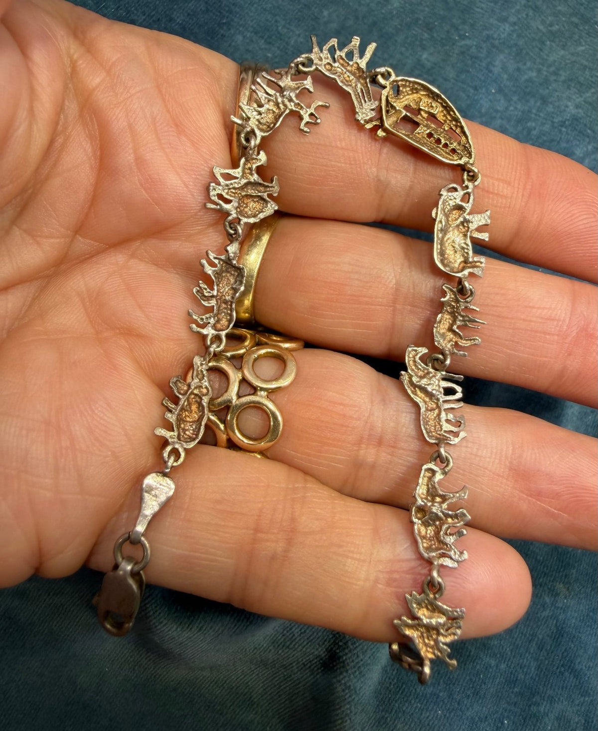 14k Gold + 925 Silver Noah's Ark Bracelet. Lions Giraffes Tigers