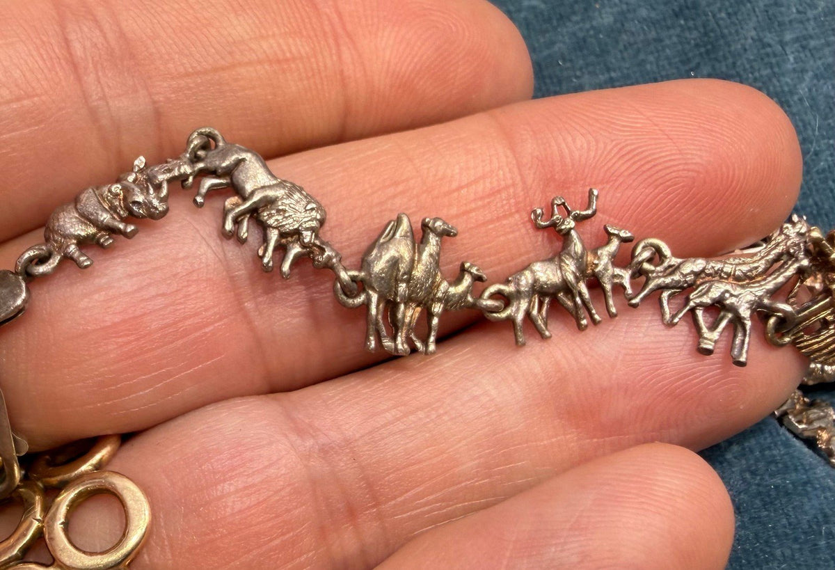 14k Gold + 925 Silver Noah's Ark Bracelet. Lions Giraffes Tigers