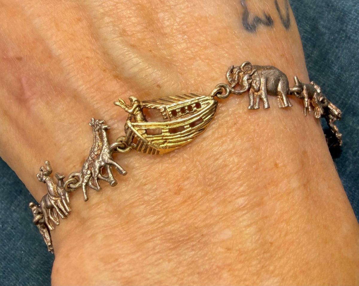 14k Gold + 925 Silver Noah's Ark Bracelet. Lions Giraffes Tigers