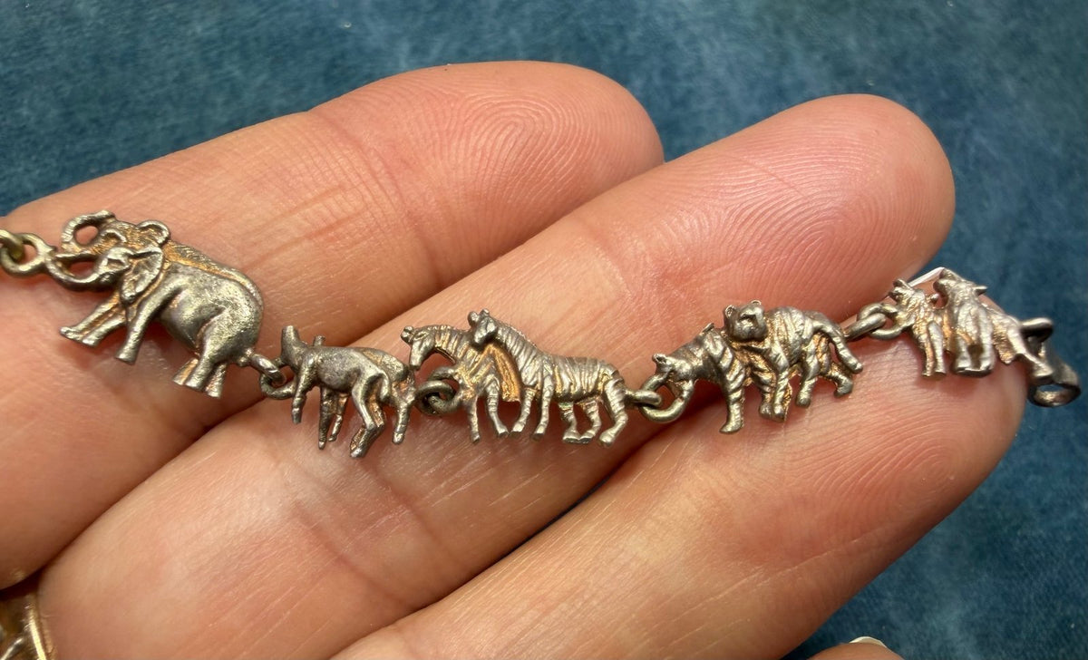 14k Gold + 925 Silver Noah's Ark Bracelet. Lions Giraffes Tigers