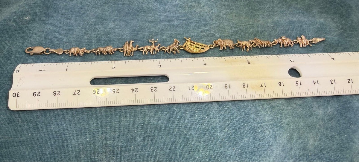 14k Gold + 925 Silver Noah's Ark Bracelet. Lions Giraffes Tigers