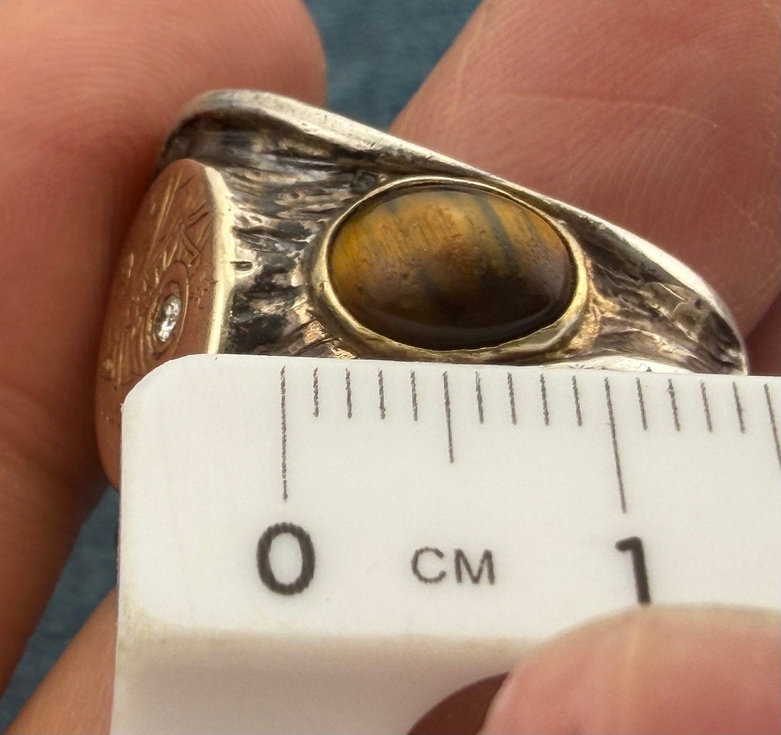 14k Gold & 925 Wild West Train Signet Mens Ring w Rose Cut Diamond