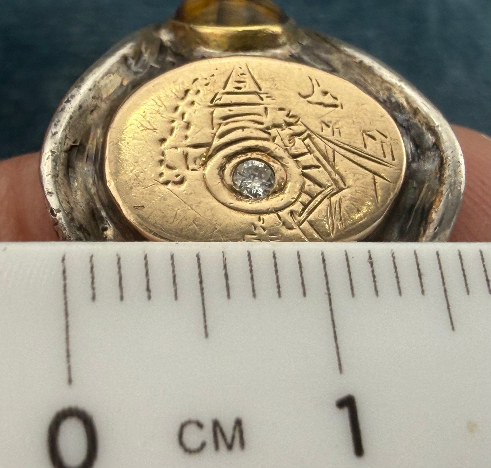 14k Gold & 925 Wild West Train Signet Mens Ring w Rose Cut Diamond