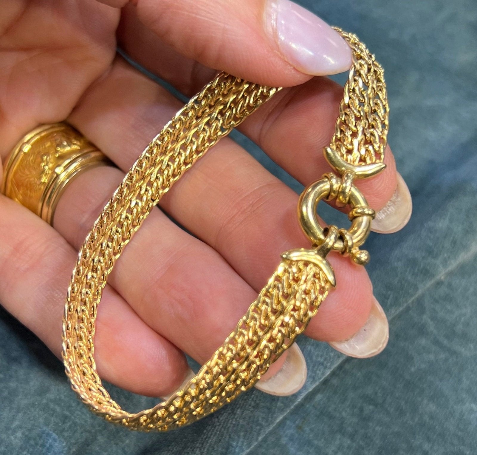 14k Gold 9mm MILOR Mesh Woven Link Bracelet. Bolt Ring Clasp. 8g