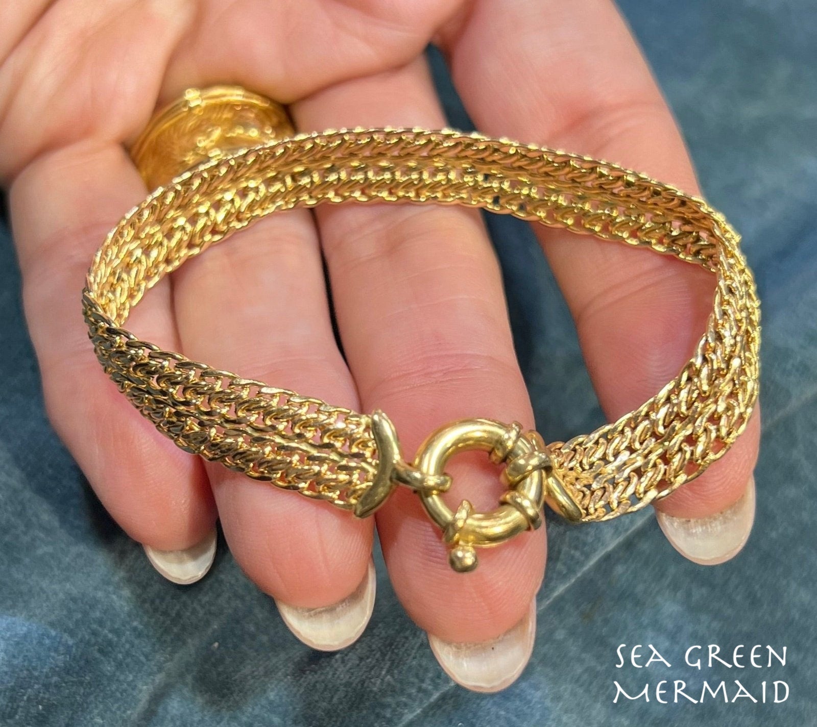 14k Gold 9mm MILOR Mesh Woven Link Bracelet. Bolt Ring Clasp. 8g