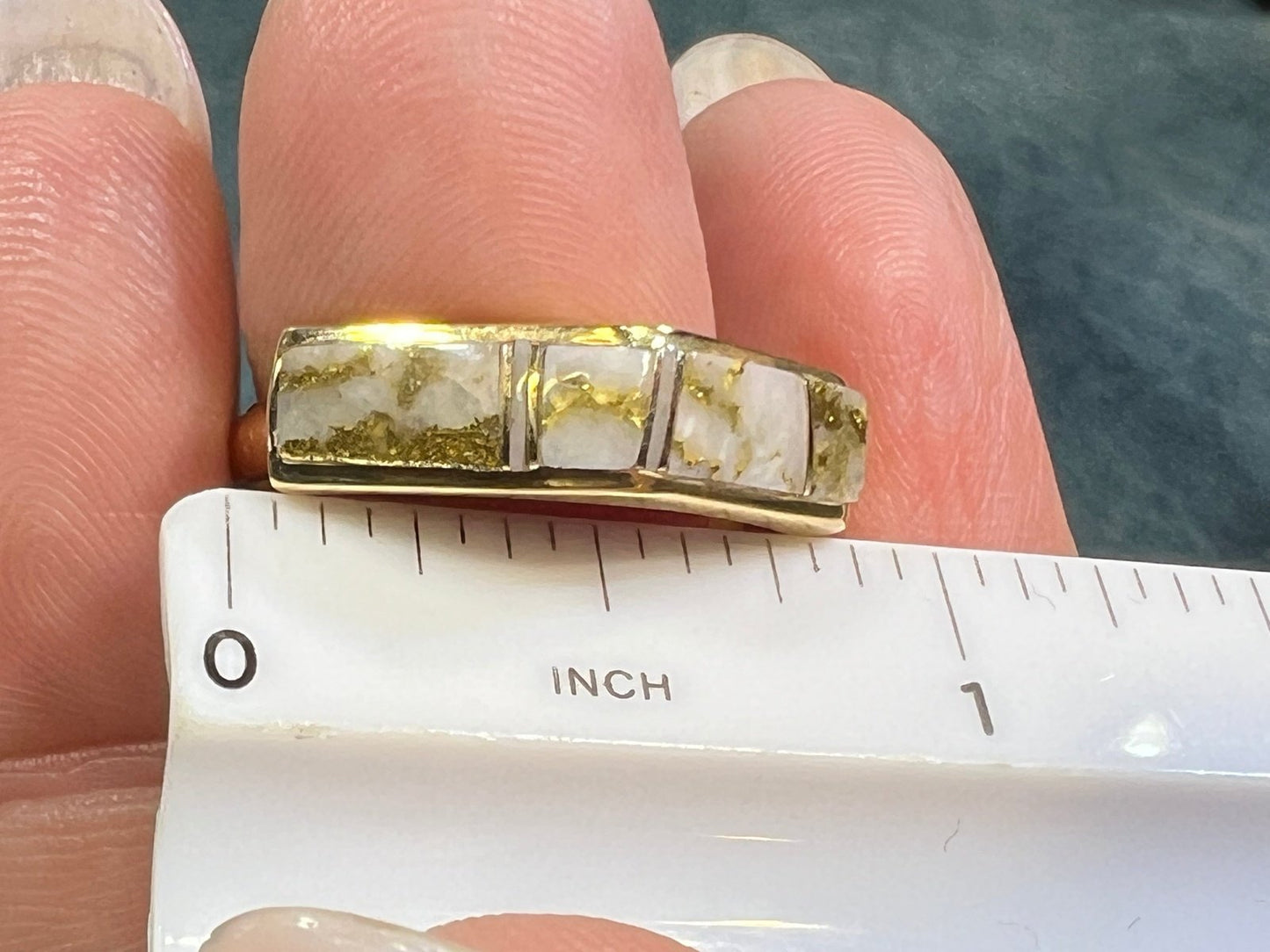 14k Gold ALASKAN GOLD QUARTZ Angled Ring. Wide Band. S