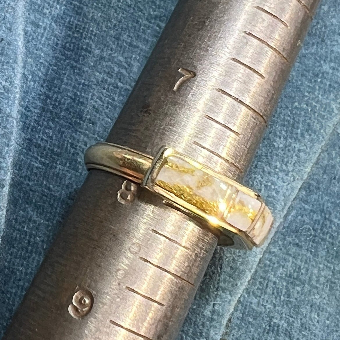 14k Gold ALASKAN GOLD QUARTZ Angled Ring. Wide Band. S