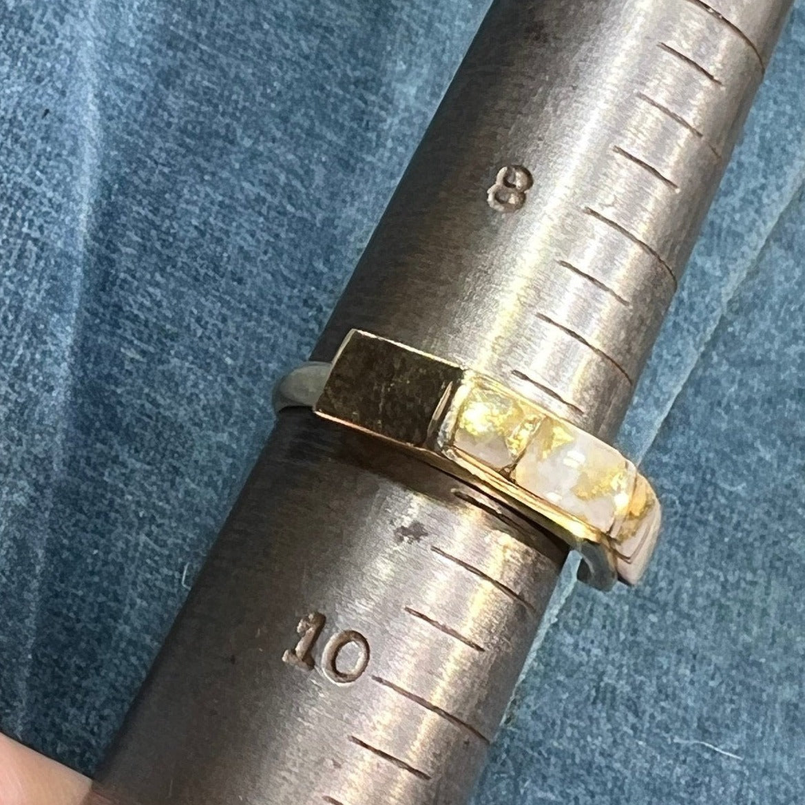 14k Gold ALASKAN GOLD QUARTZ Angled Ring. Wide Band. L