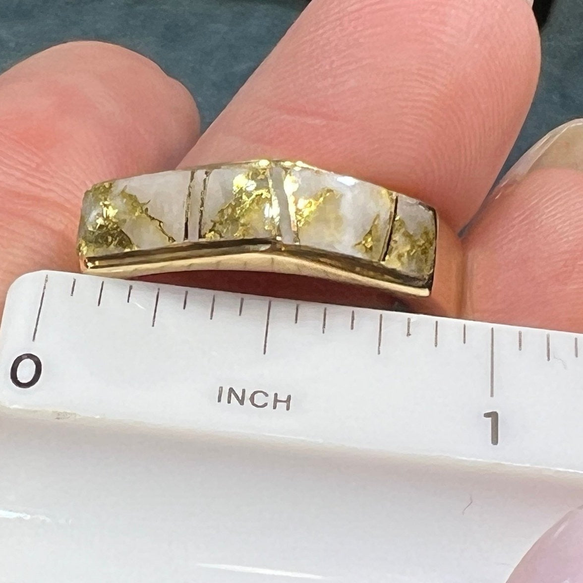 14k Gold ALASKAN GOLD QUARTZ Angled Ring. Wide Band. L