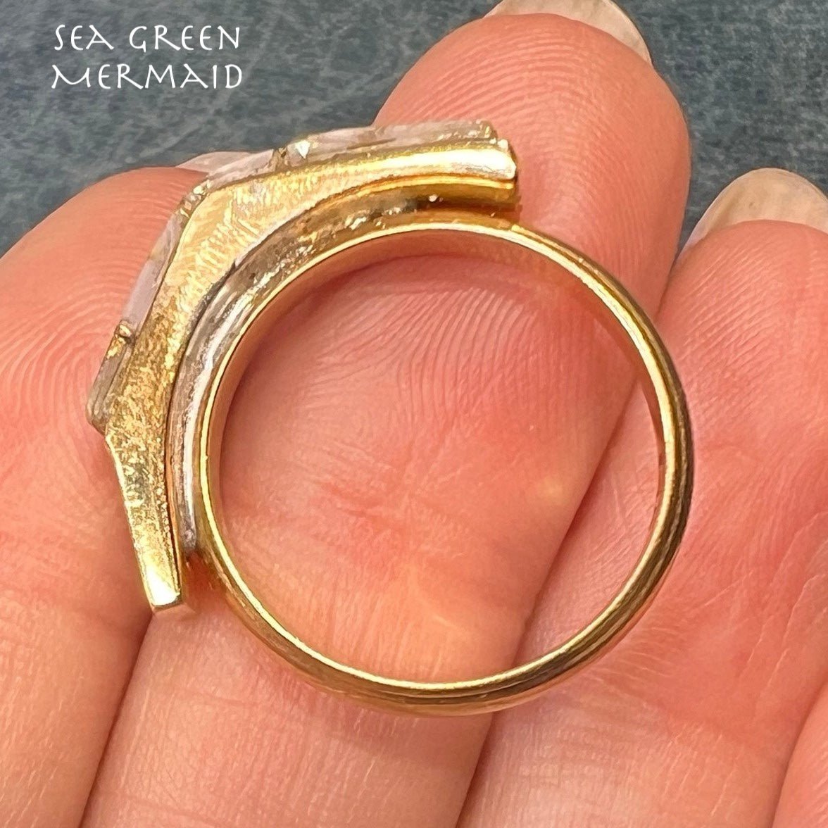 14k Gold ALASKAN GOLD QUARTZ Angled Ring. Wide Band. S