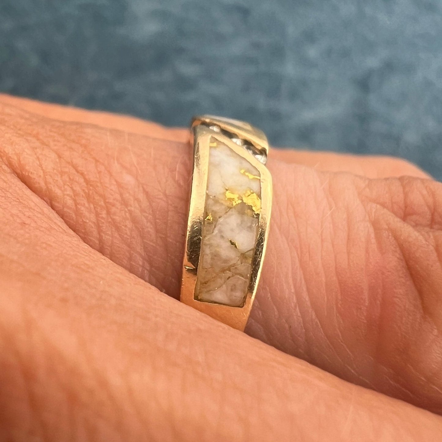 14k Gold ALASKAN GOLD QUARTZ Wedding Band Ring w Diamonds