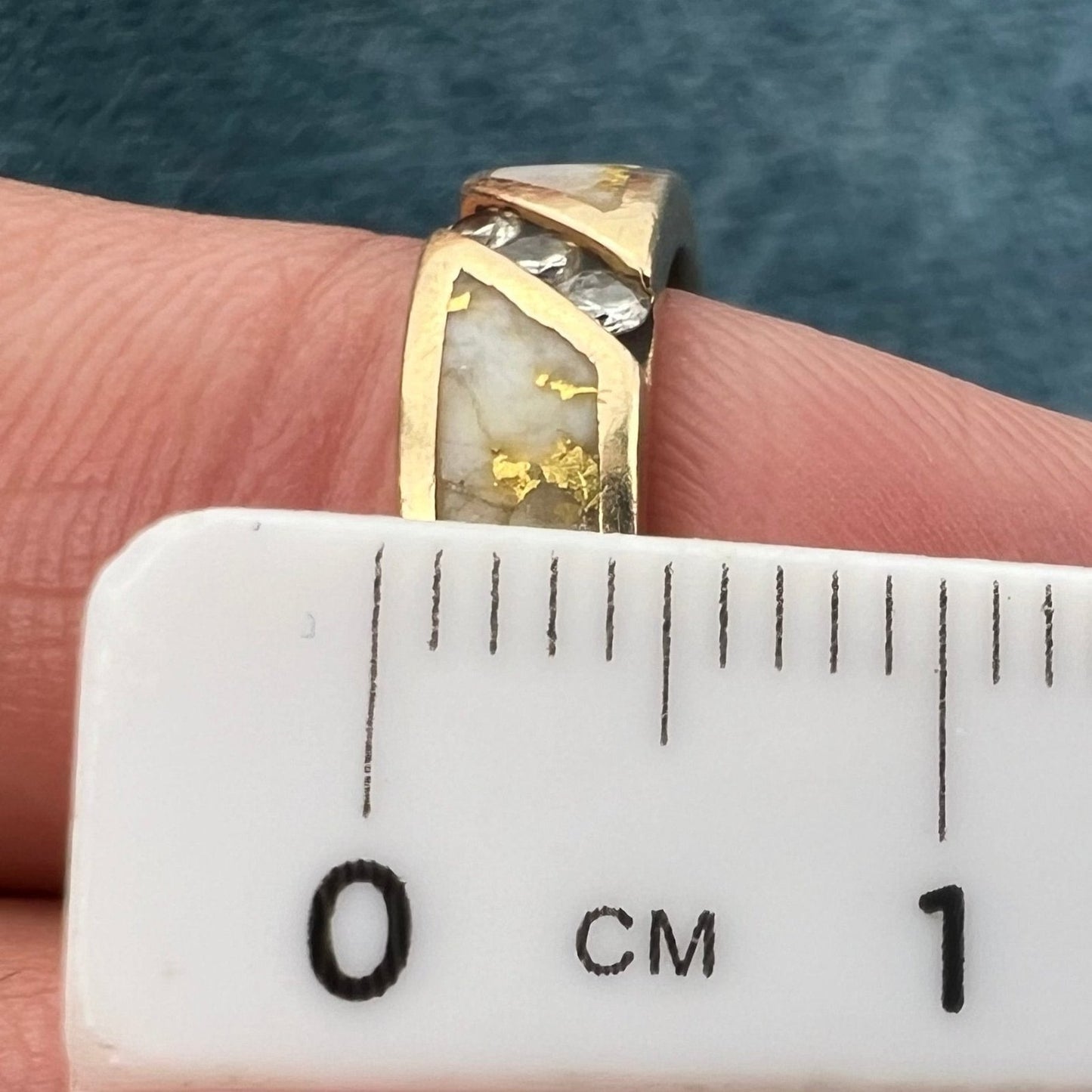 14k Gold ALASKAN GOLD QUARTZ Wedding Band Ring w Diamonds