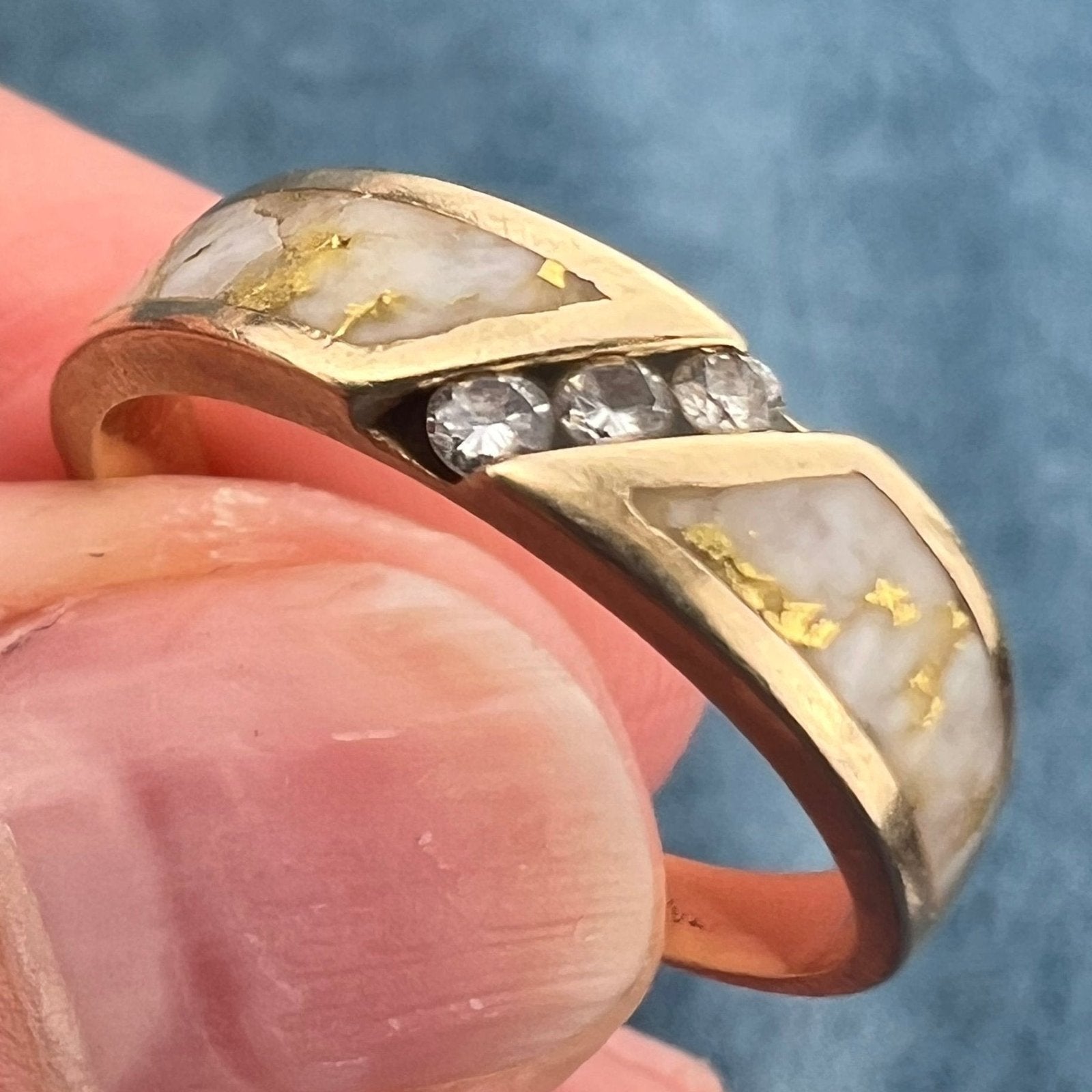 14k Gold ALASKAN GOLD QUARTZ Wedding Band Ring w Diamonds