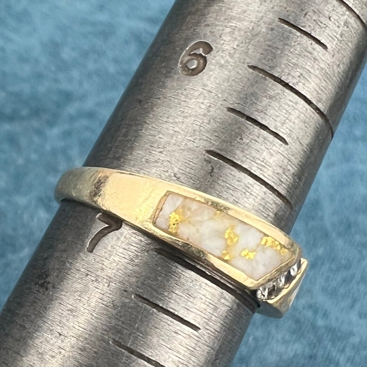 14k Gold ALASKAN GOLD QUARTZ Wedding Band Ring w Diamonds