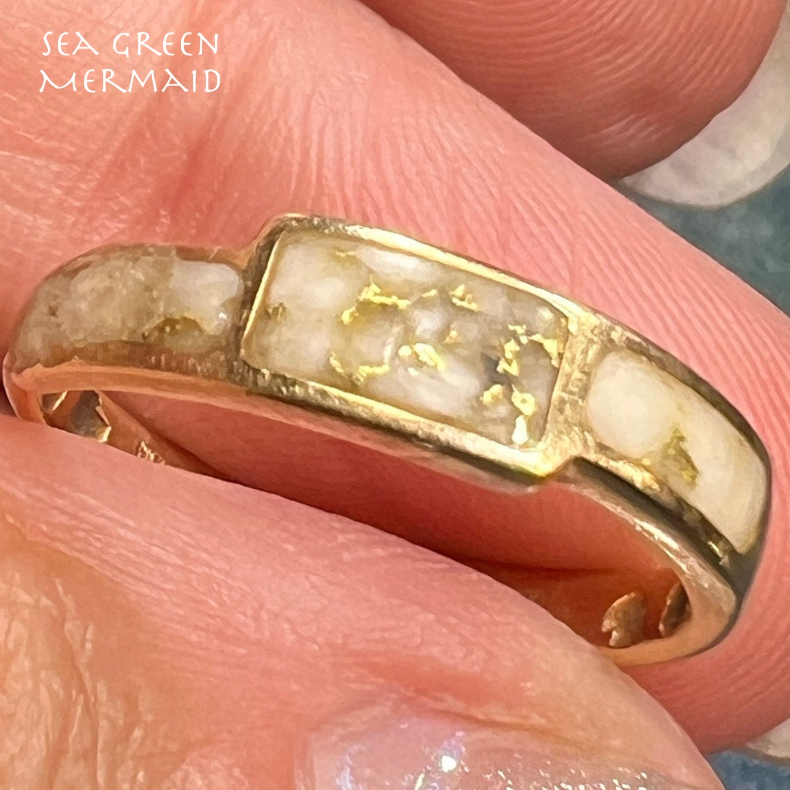 14k Gold ALASKAN GOLD QUARTZ Wedding Stacking Band Ring