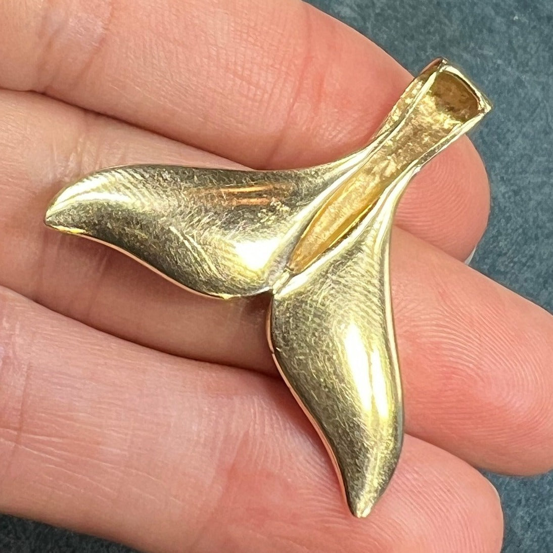 14k Gold Alaskan GOLD QUARTZ Mermaid Whale Tail Pendant. 1.5"