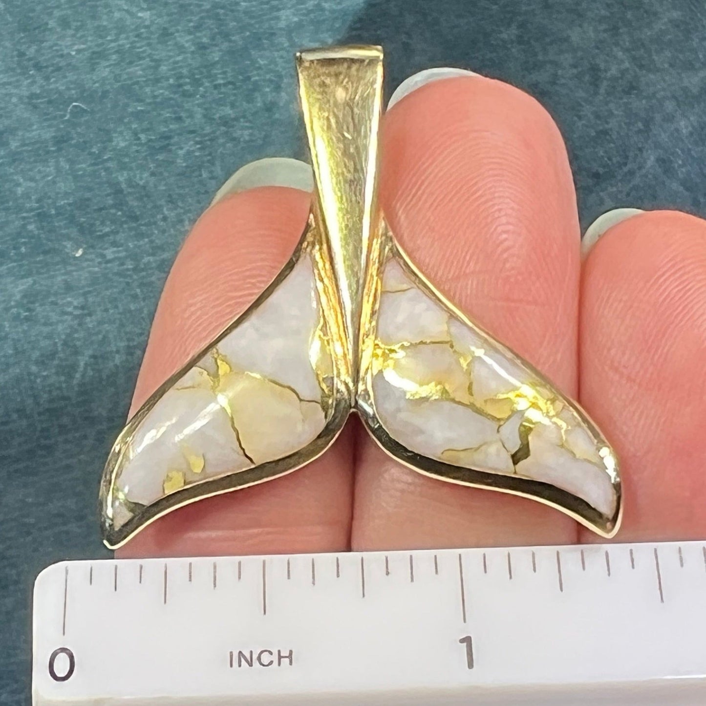 14k Gold Alaskan GOLD QUARTZ Mermaid Whale Tail Pendant. 1.5"