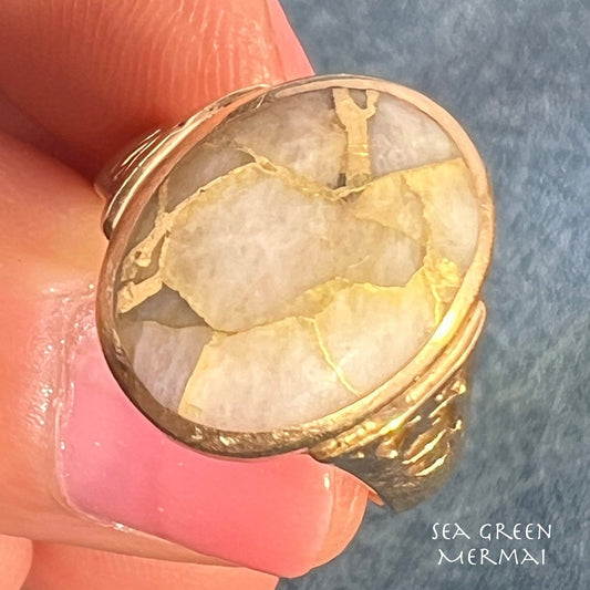 14k Gold Alaskan Gold in Quartz Ore Ring. 2/3"