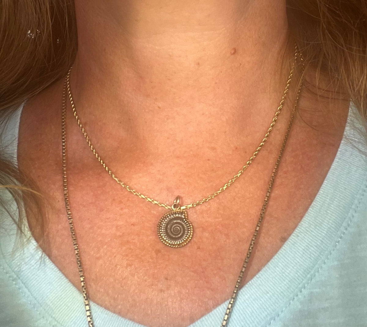 14k Gold Ammonite Cephalopod Fossil Pendant. Pre-Cretaceous