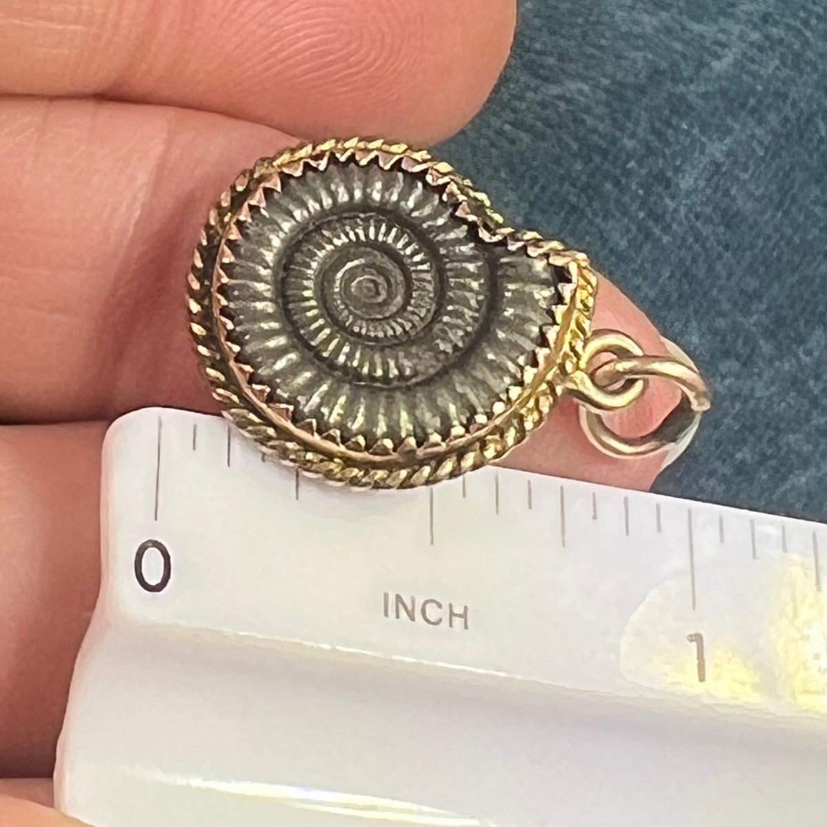 14k Gold Ammonite Cephalopod Fossil Pendant. Pre-Cretaceous
