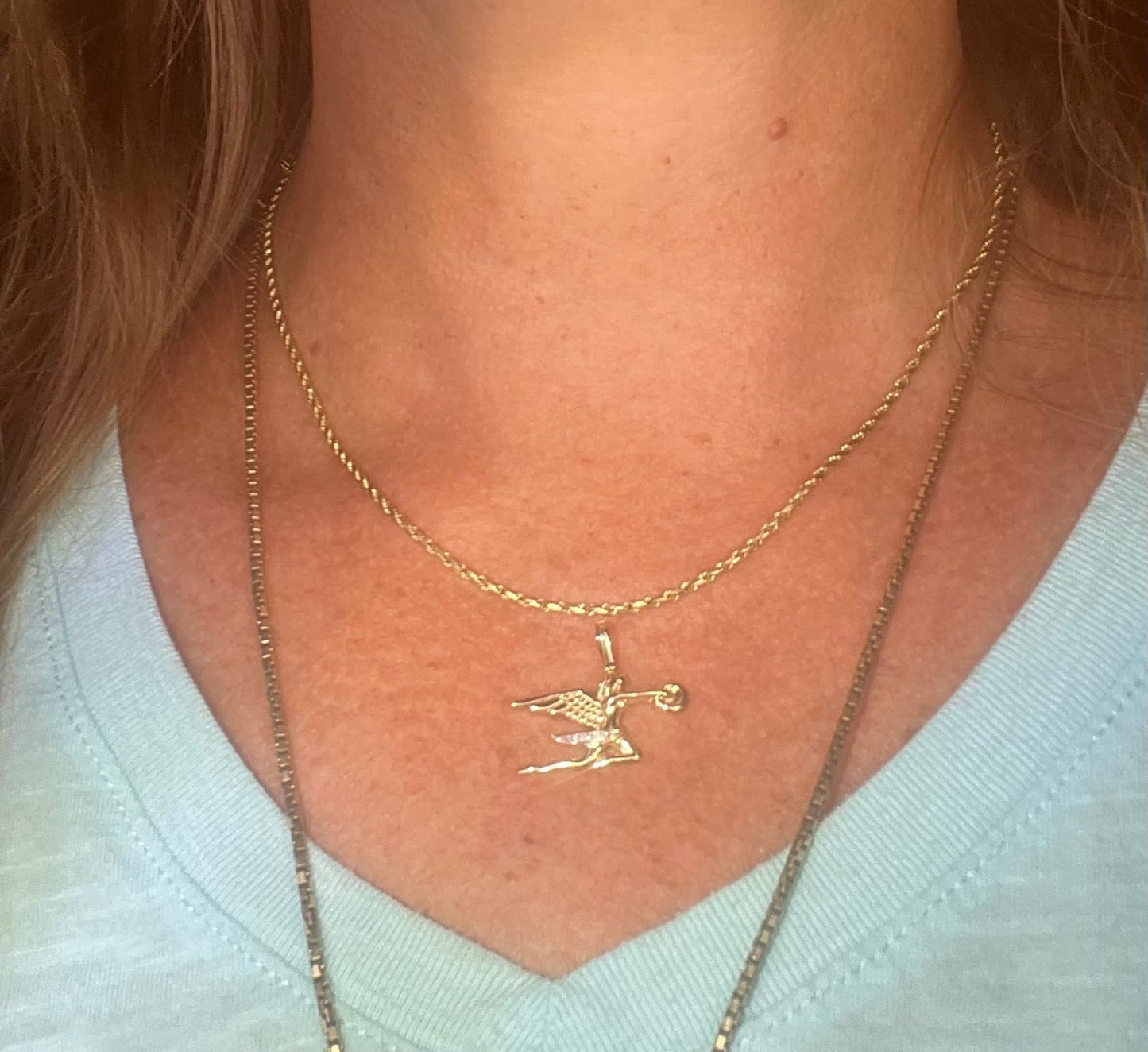 14k Gold "Angel of Speed" Hood Ornament Pendant w Diamonds