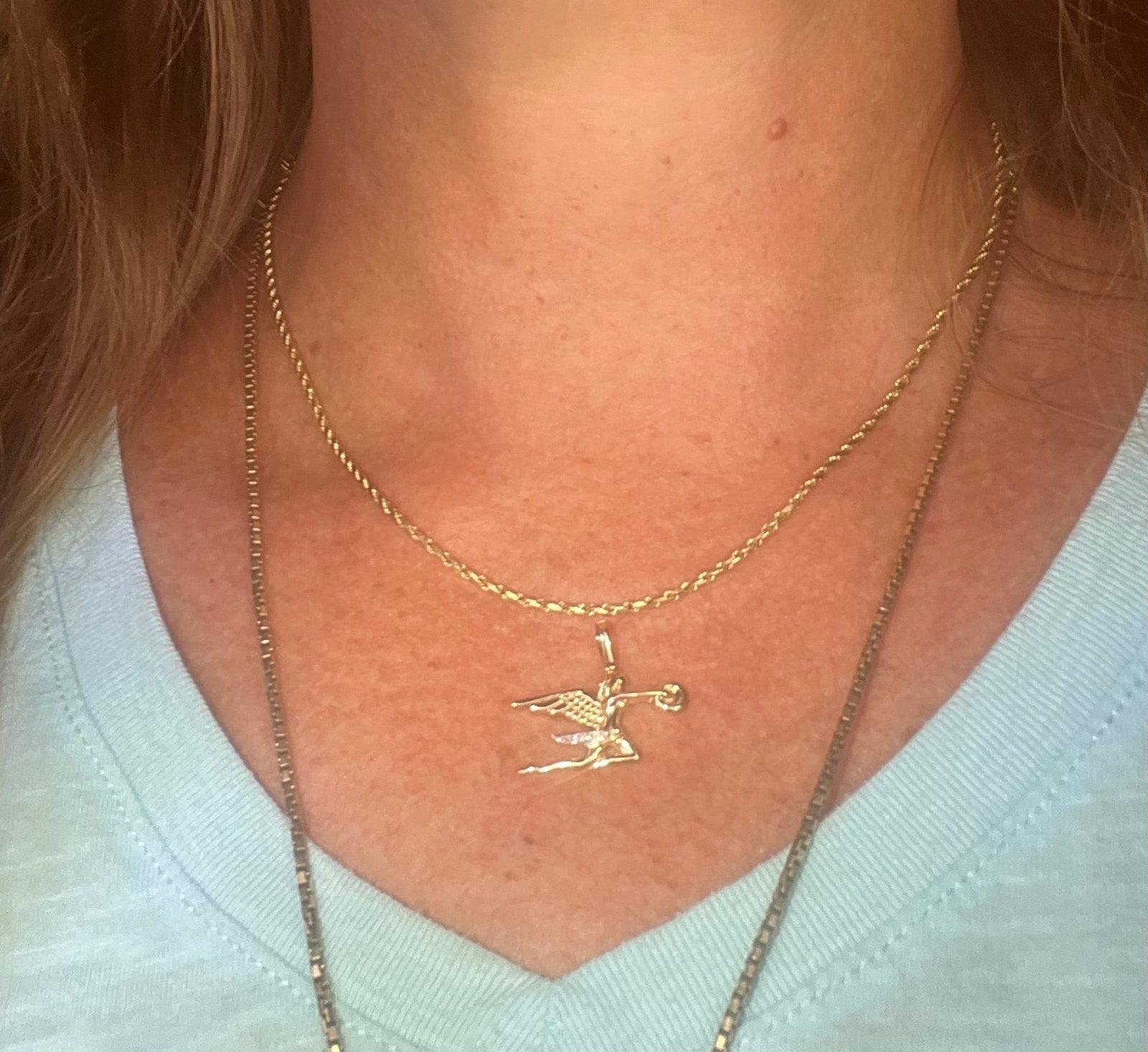 14k Gold "Angel of Speed" Hood Ornament Pendant w Diamonds