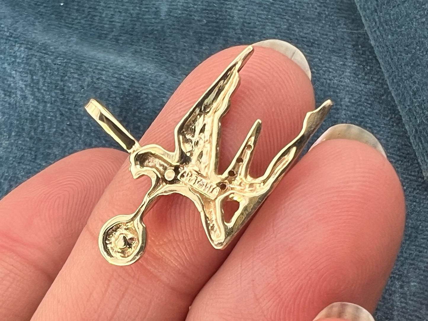 14k Gold "Angel of Speed" Hood Ornament Pendant w Diamonds