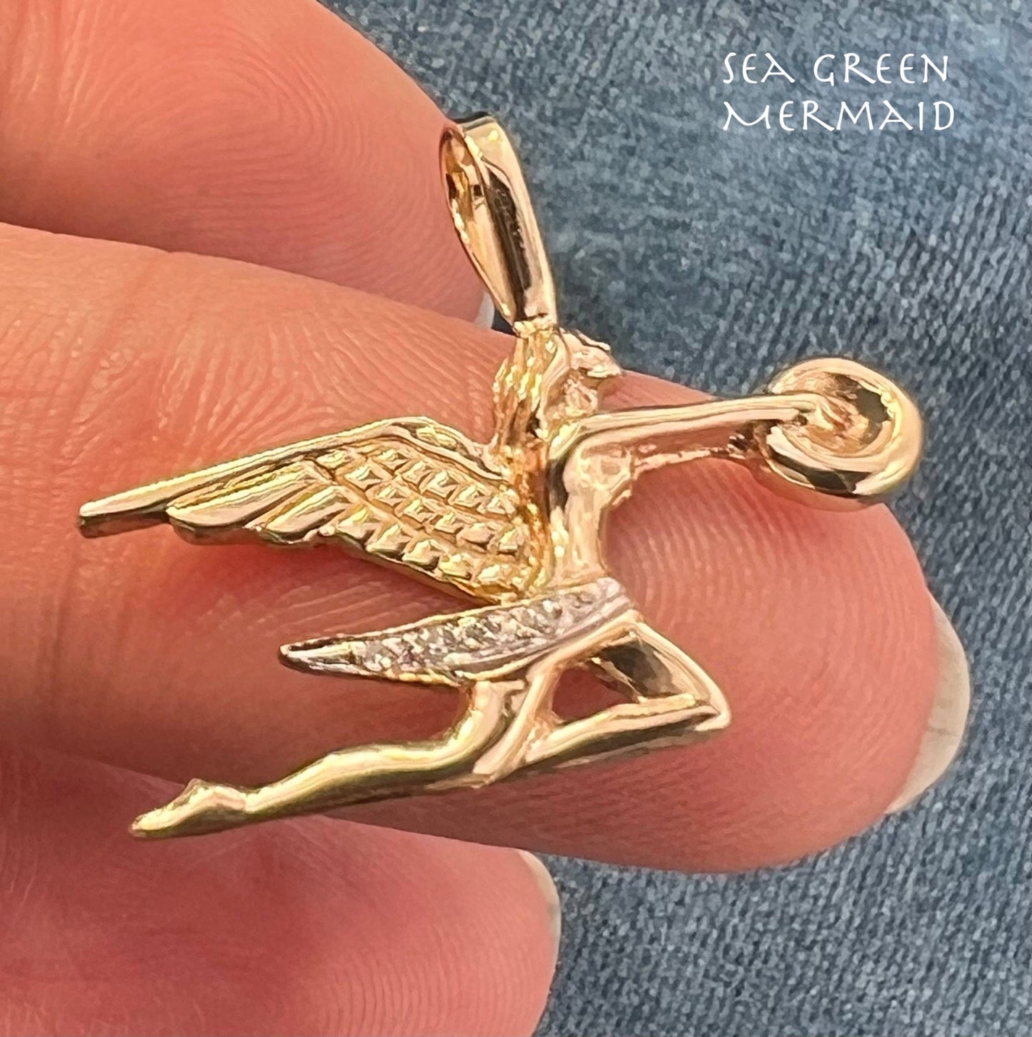 14k Gold "Angel of Speed" Hood Ornament Pendant w Diamonds