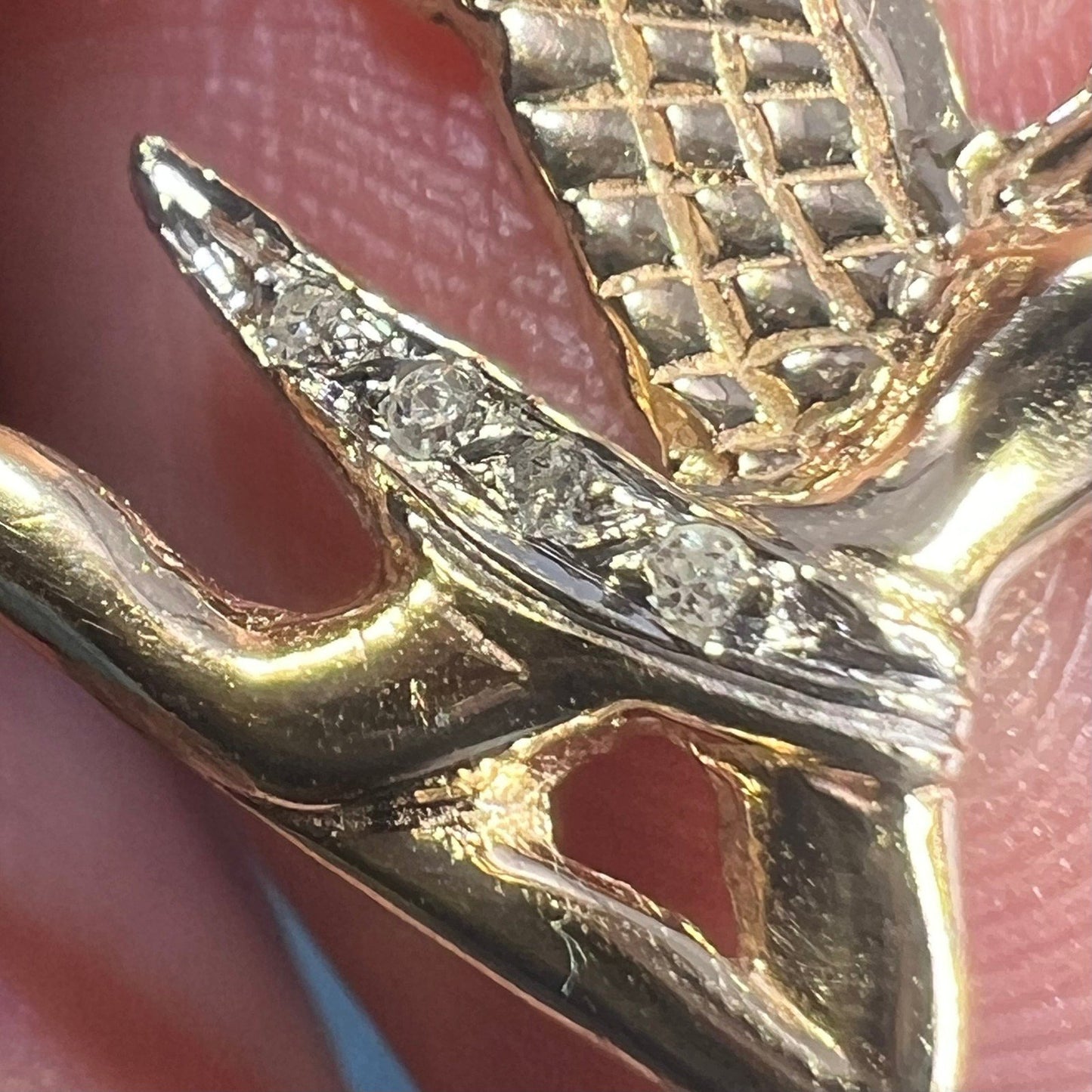 14k Gold "Angel of Speed" Hood Ornament Pendant w Diamonds