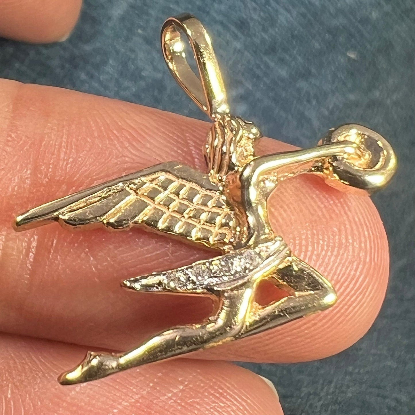14k Gold "Angel of Speed" Hood Ornament Pendant w Diamonds